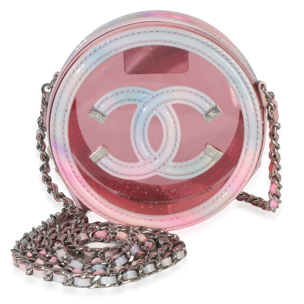 Chanel Pink Multicolor PVC Lambskin Filigree Round Clutch With Chain